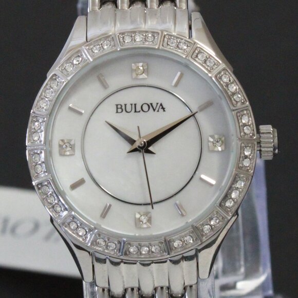 Bulova Ladies Crystal Bezel Watch MOP Dial Crystal Indicese 27mm - Picture 9 of 13